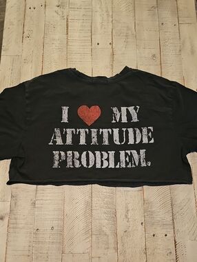 Forever 21 Black Cropped Graphic Tee with Red Heart